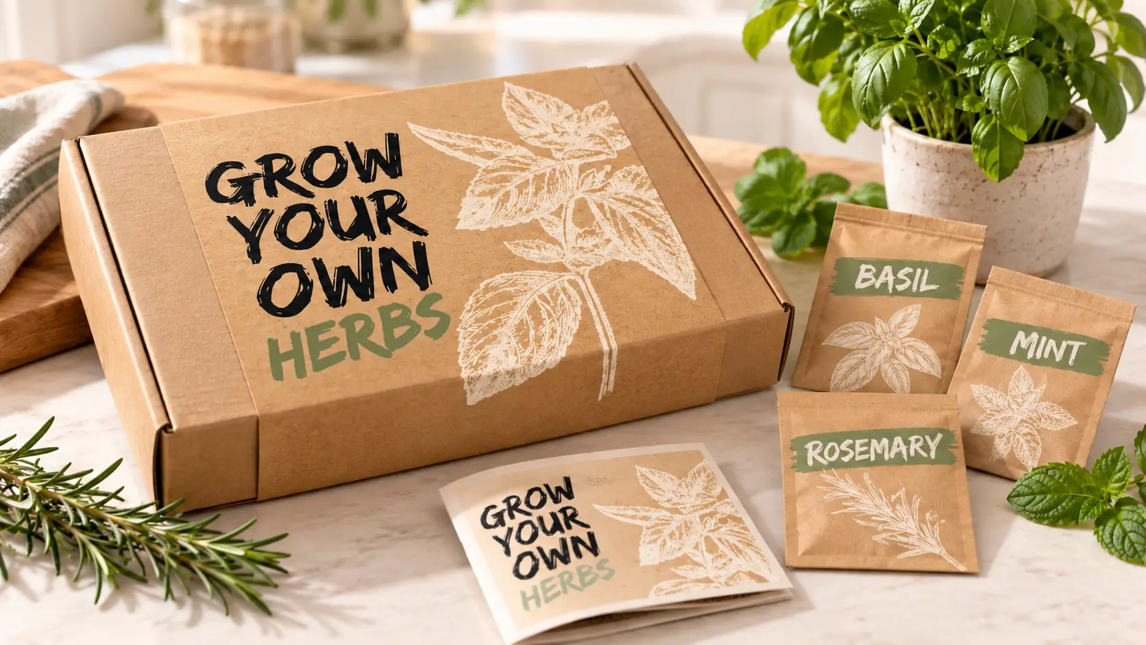 Packaging concept — Herb kit & coordinated seed packets