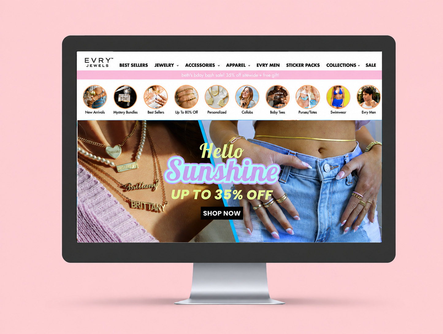 Hello Sunshine promotional banner and collection navigation