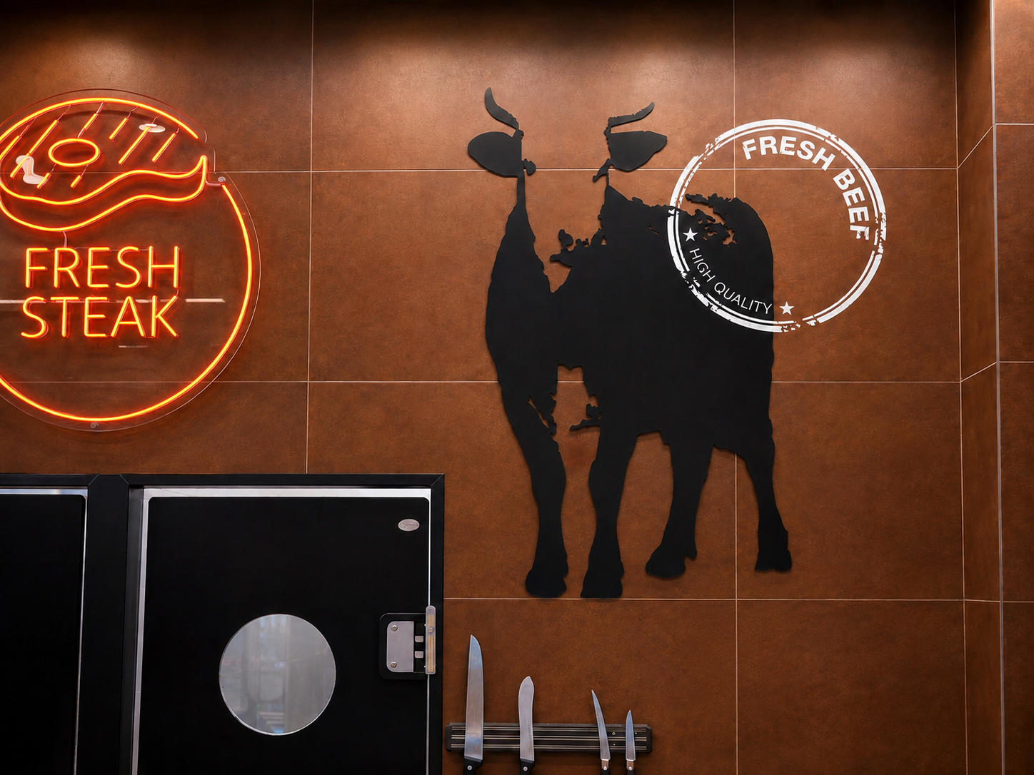 Interior wall graphics and neon