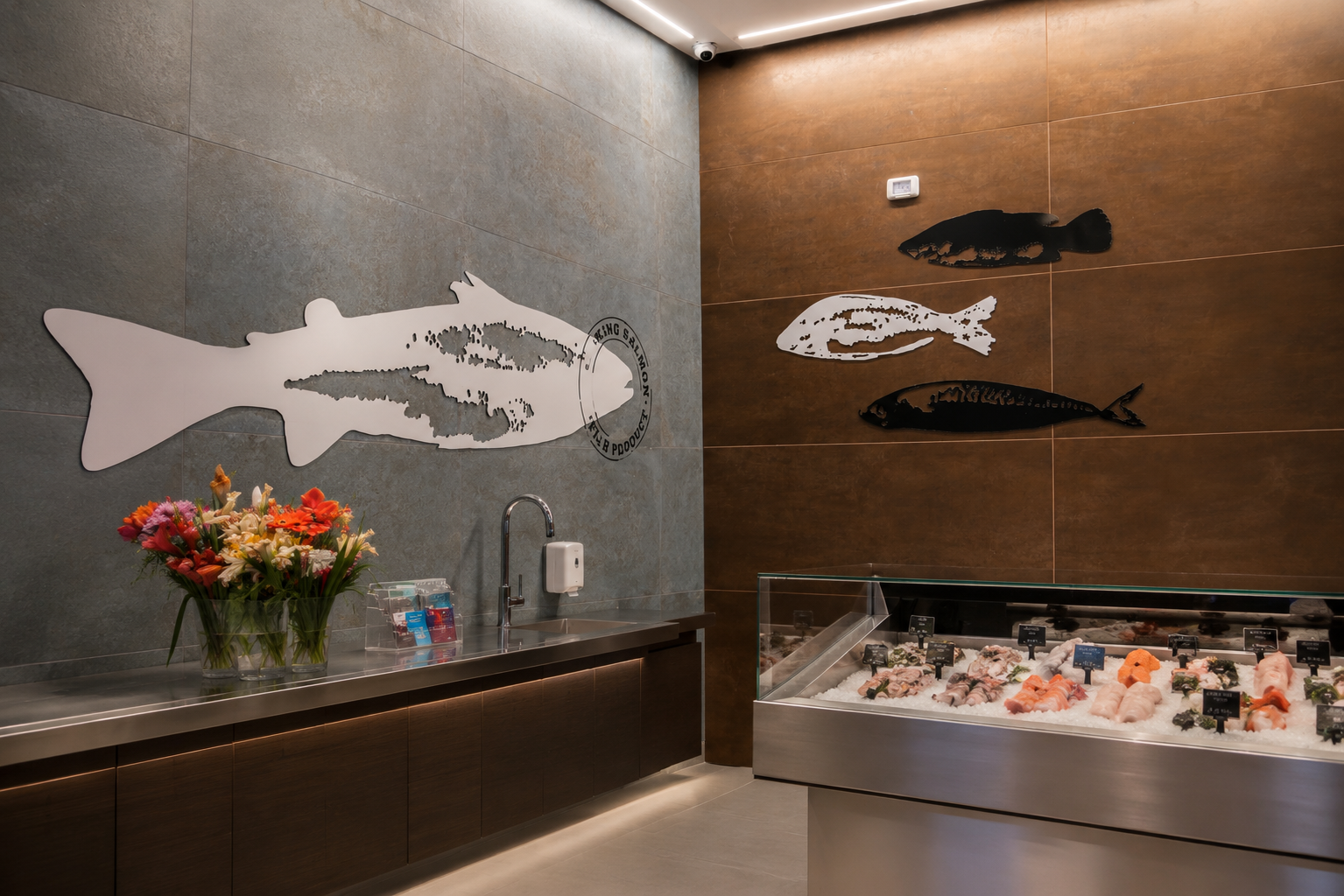 Fish counter — interior design and metal silhouettes