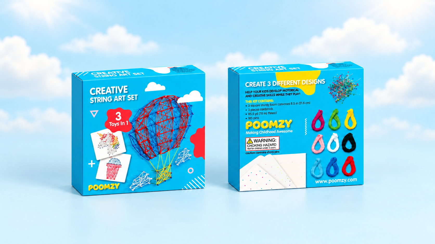 Poomzy — String-art packaging presentation